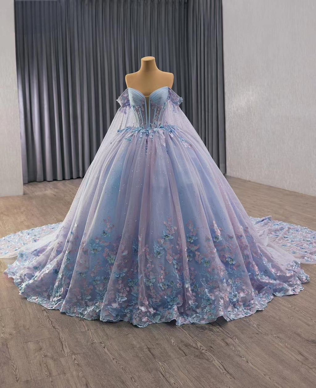 Lavender Lace Ball Gown, Cinderella Fairytale Wedding Dress