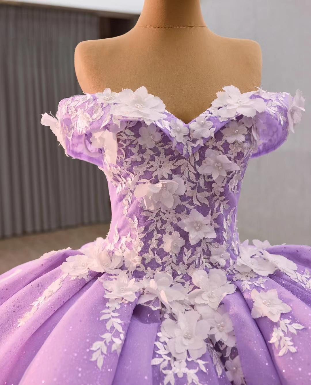 Blue Princess Ball Gown Wedding Dress – Off-Shoulder Tulle Bridal Gown with Floral Embroidery