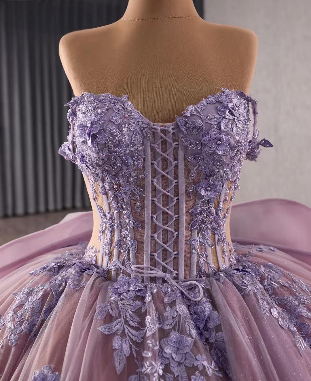 Lavender Dream Princess Wedding Dress back detail with ornate beaded corset bodice and lace-up closure – Art Kollocsion Auckland