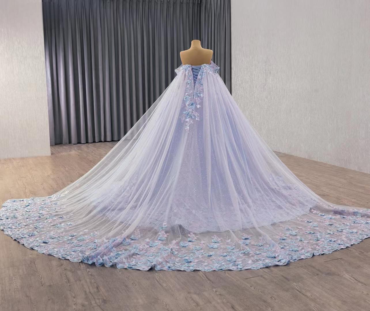 Lavender Lace Ball Gown, Cinderella Fairytale Wedding Dress