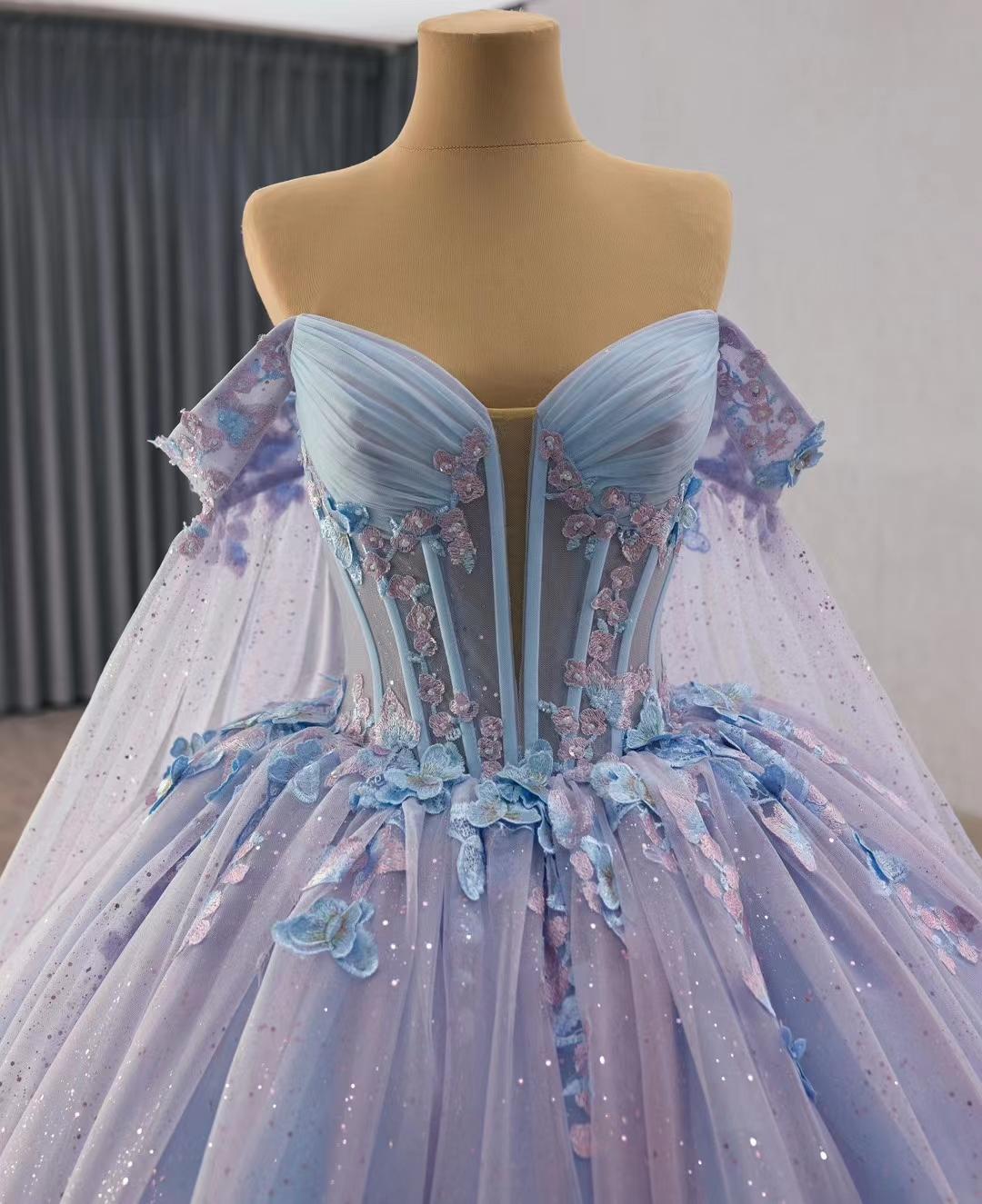 Lavender Lace Ball Gown, Cinderella Fairytale Wedding Dress