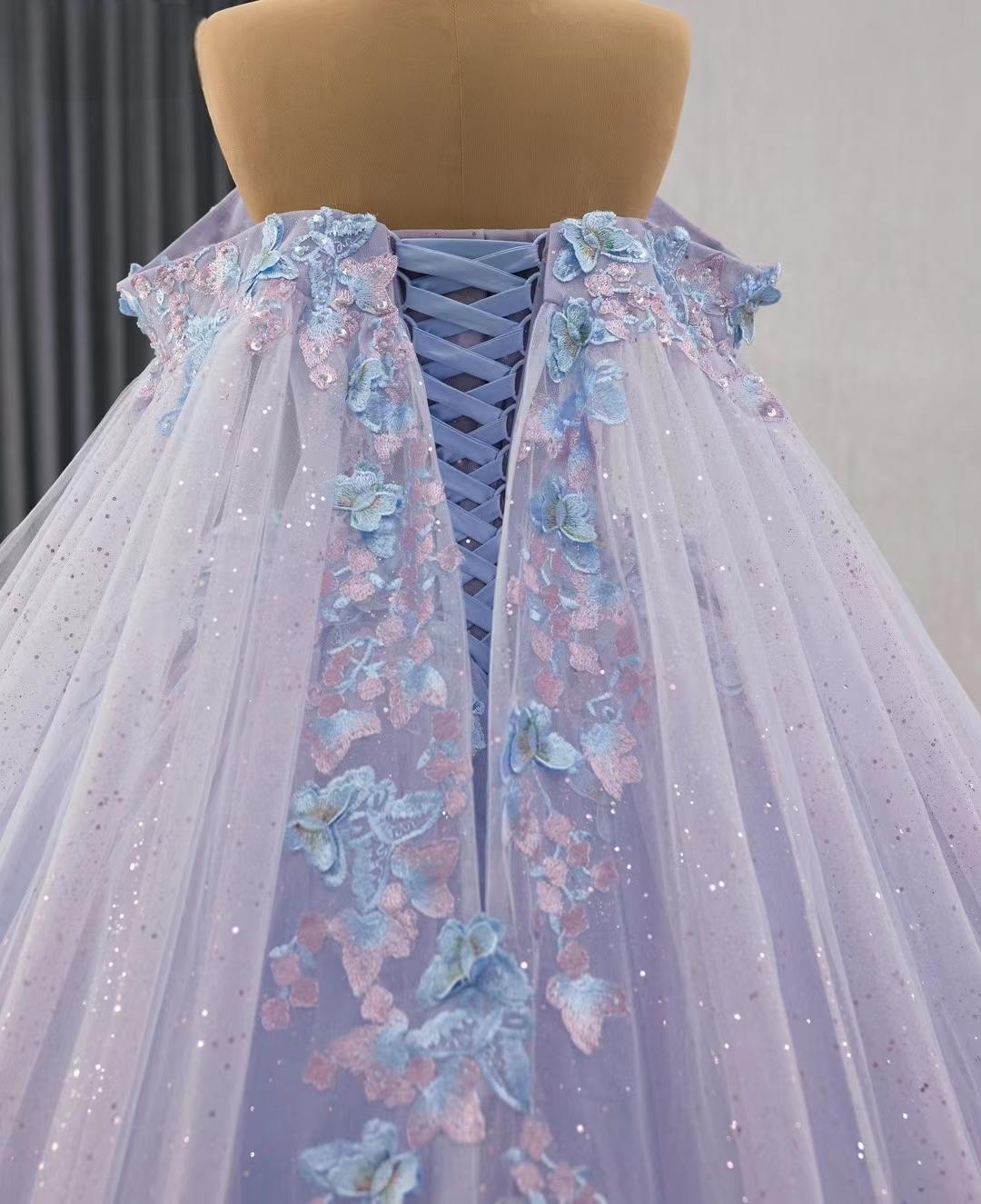 Lavender Lace Ball Gown, Cinderella Fairytale Wedding Dress