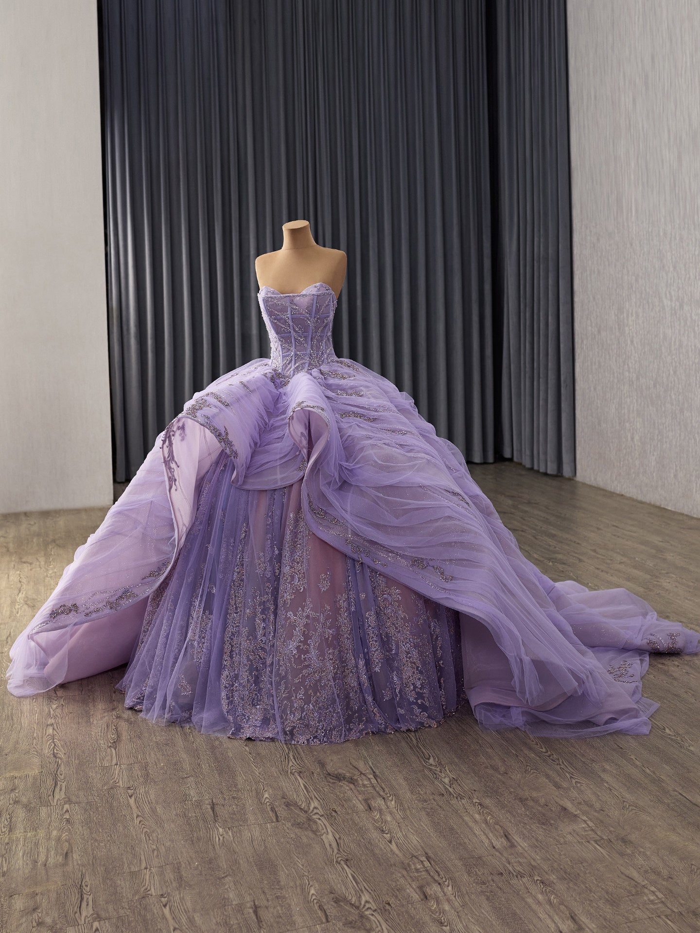 Lavender Lace Ball Gown, Cinderella Fairytale Wedding Dress