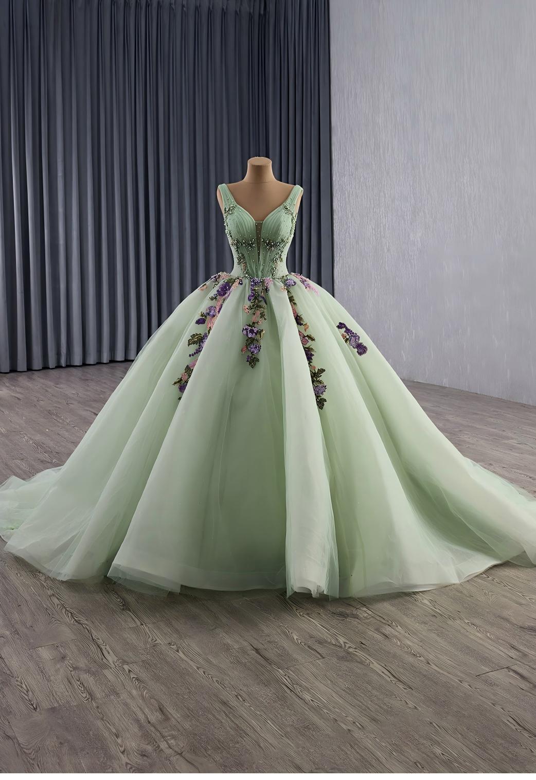 Green Sage Dress Cinderella wedding Dress| Custom Fairytale Ball Gown| Bridal Dress