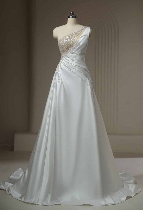 White wedding dress with classic fitted bodice
