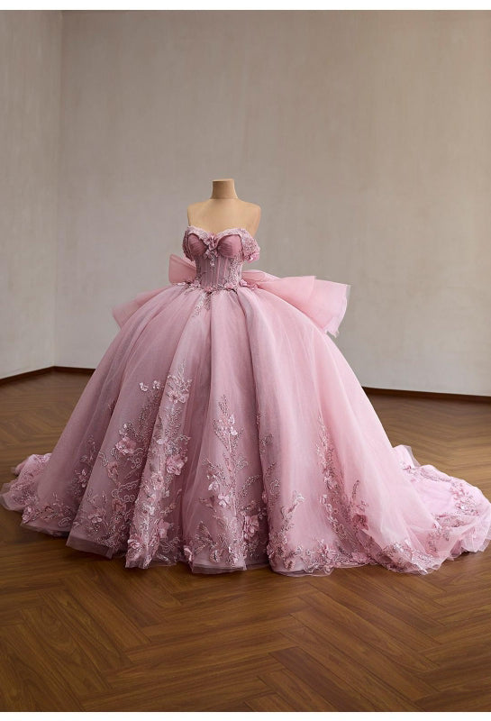 Dusty Ballgown, Luxury Cinderella Wedding Dress, Rhinestones Embroidery,