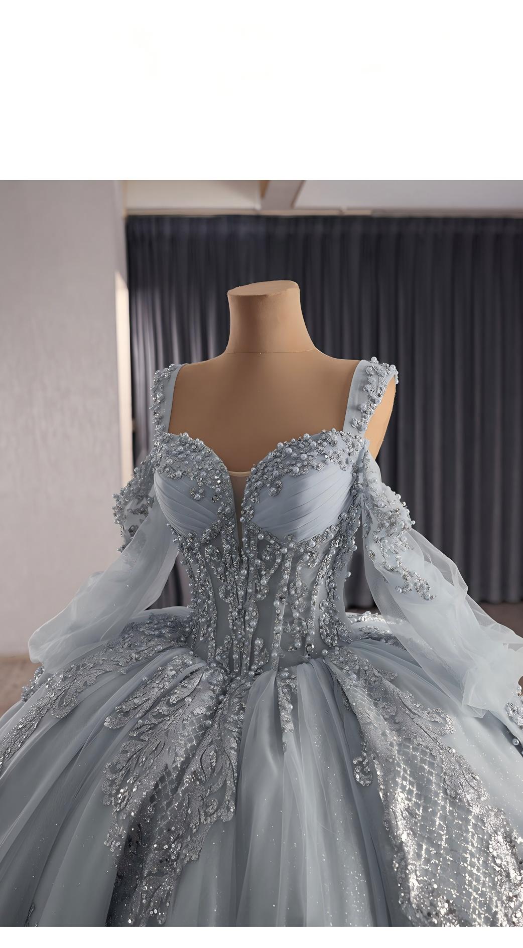 Silver Cinderella Dress, Disney Inspired Ball Gown, Fairytale Coloured Wedding Dress