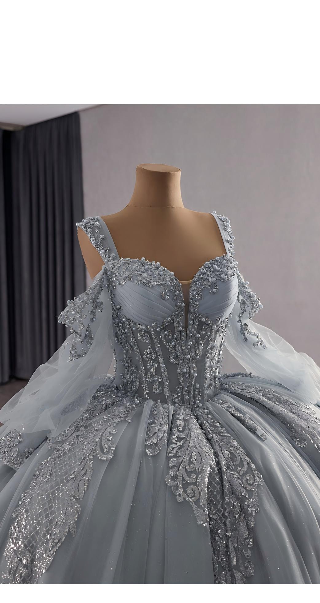 Silver Cinderella Dress, Disney Inspired Ball Gown, Fairytale Coloured Wedding Dress