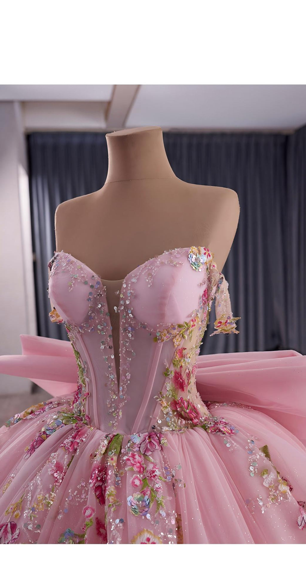 Blush Pink Princess Ball Gown Wedding Dress – Off-Shoulder Tulle Bridal Gown with Floral Beads