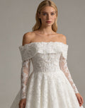 Off-Shoulder Lace beaded Ball Gown Wedding Dress with Long Sleeves
