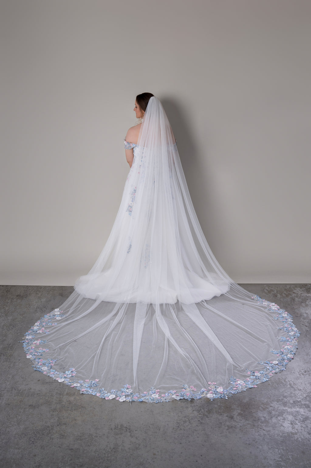 Romantic Floral Wedding Dress with Cathedral Veil