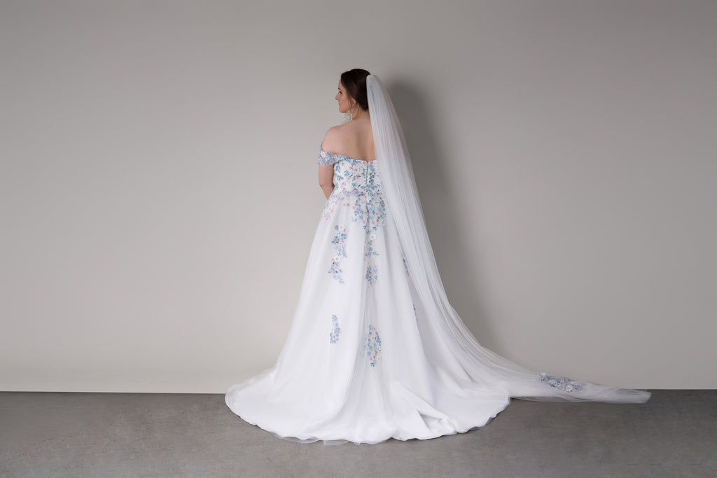 Romantic Floral Wedding Dress with Cathedral Veil