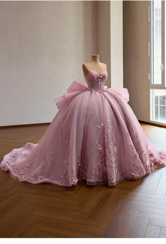 Dusty Ballgown, Luxury Cinderella Wedding Dress, Rhinestones Embroidery,