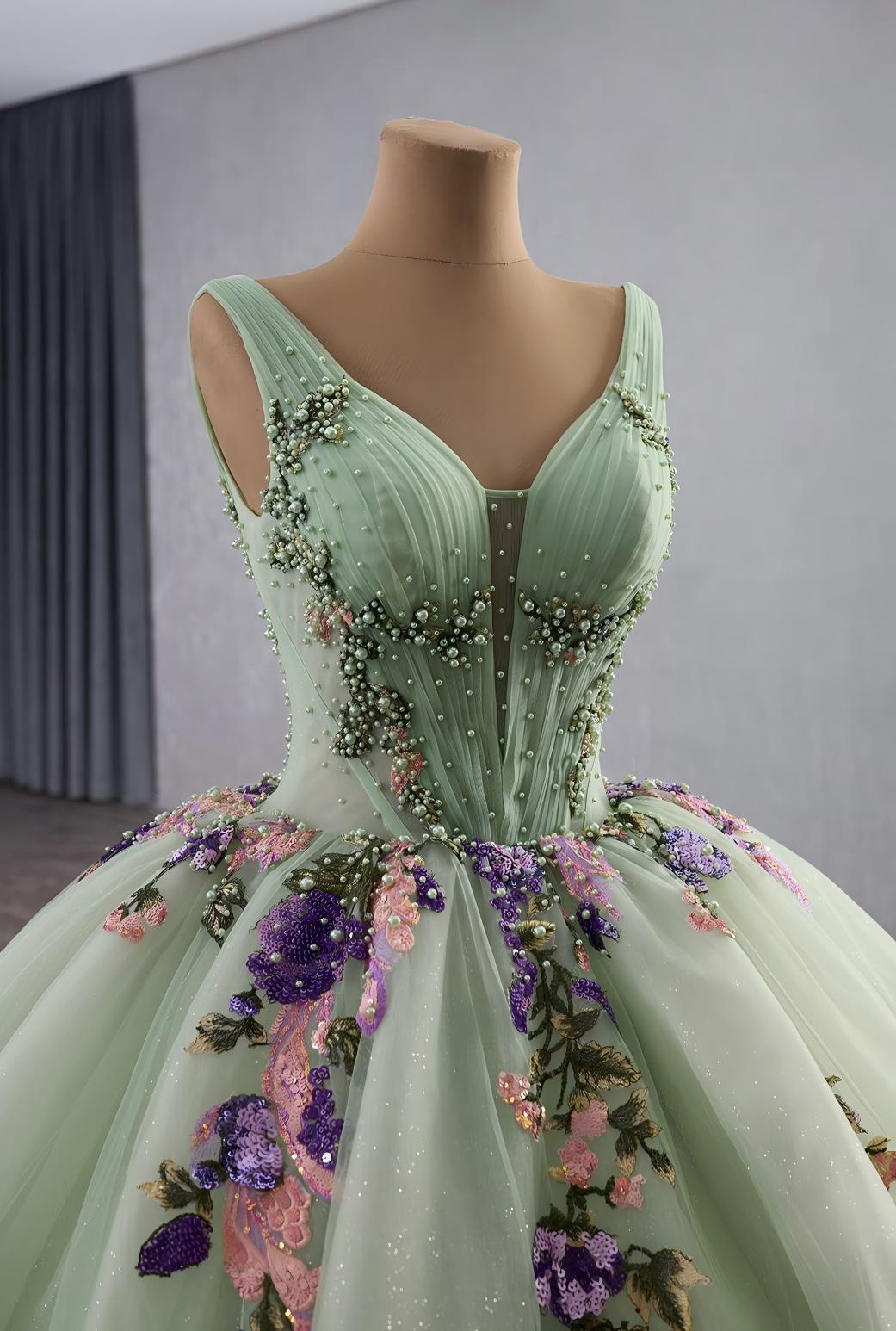 Green Sage Dress Cinderella wedding Dress| Custom Fairytale Ball Gown| Bridal Dress