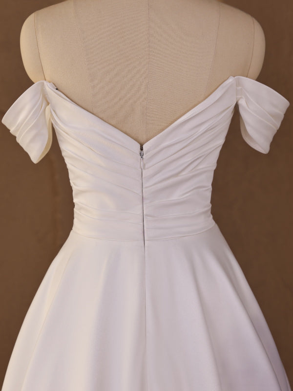 Off-Shoulder Ruched Wedding Dress | A-Line Bridal Gown