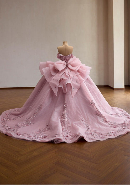 Dusty Ballgown, Luxury Cinderella Wedding Dress, Rhinestones Embroidery,