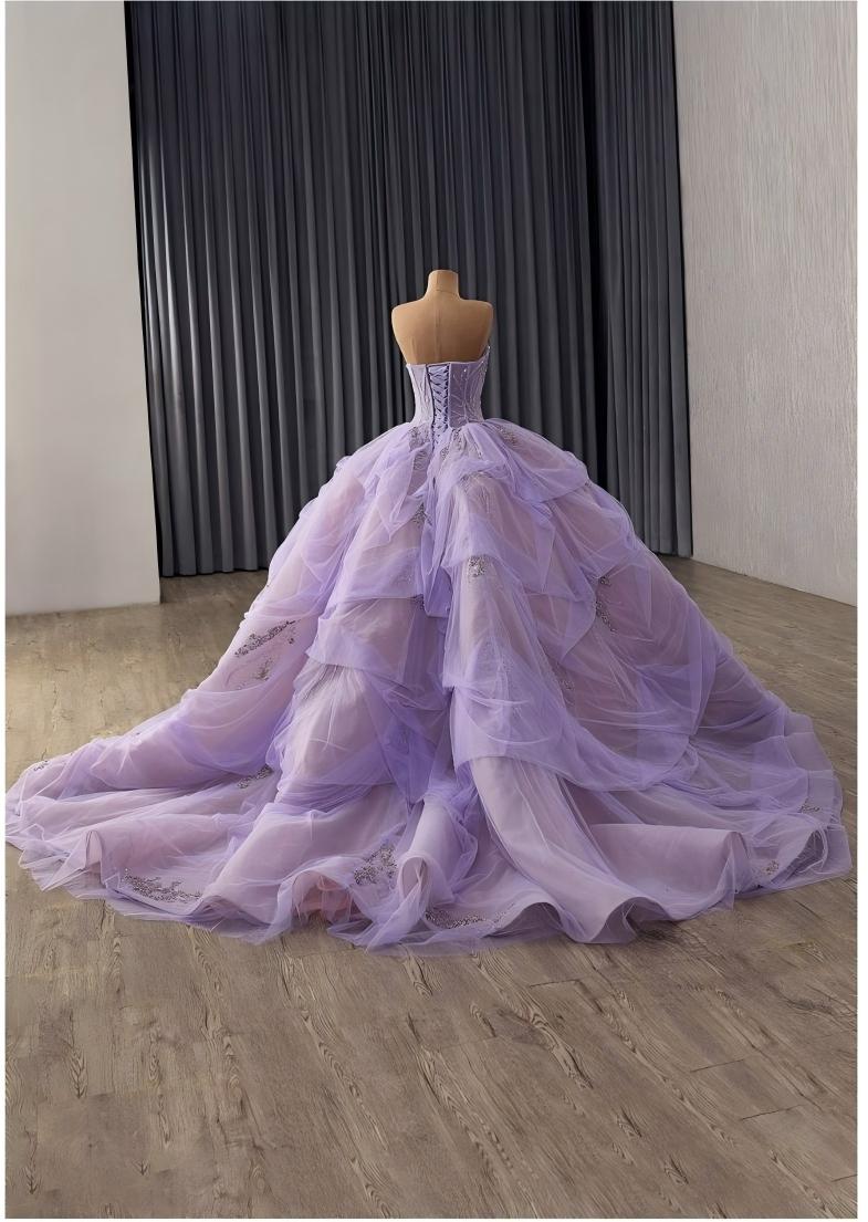 Lavender Lace Ball Gown, Cinderella Fairytale Wedding Dress
