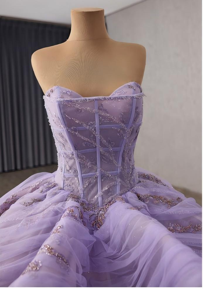 Lavender Lace Ball Gown, Cinderella Fairytale Wedding Dress