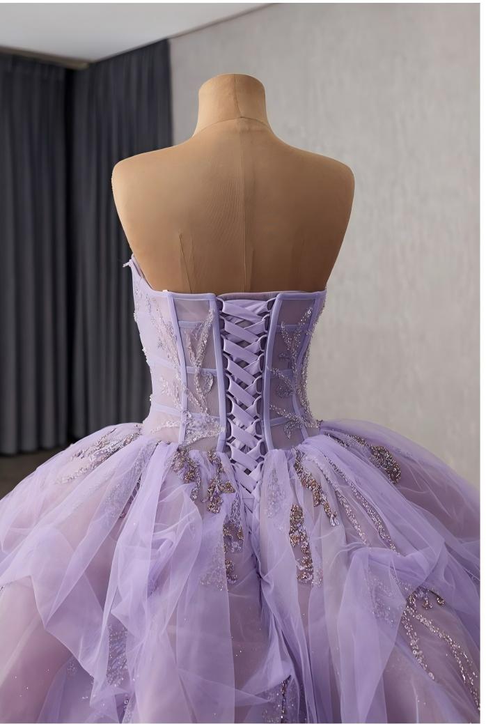 Lavender Lace Ball Gown, Cinderella Fairytale Wedding Dress