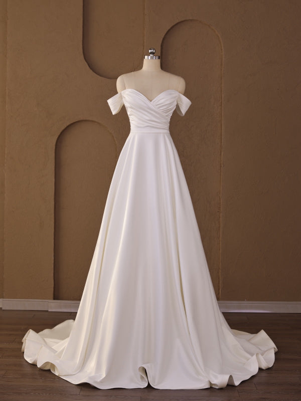 Off-Shoulder Ruched Wedding Dress | A-Line Bridal Gown