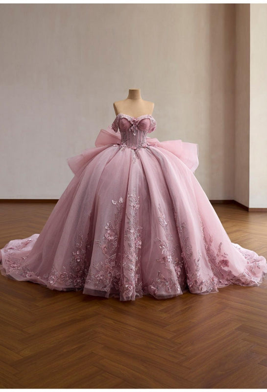 Dusty Ballgown, Luxury Cinderella Wedding Dress, Rhinestones Embroidery,
