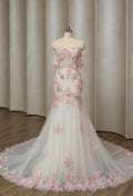 Colourful Floral Wedding dress Mermaid Coloured Cathedral  Embroidery With Petal Train, Non traditional Gown