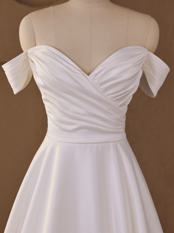 Off-Shoulder Ruched Wedding Dress | A-Line Bridal Gown