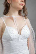 Close-up of pearl-studded satin sweetheart bodice on the Beautiful Pearl Wedding Dress – Art Kollocsion Auckland