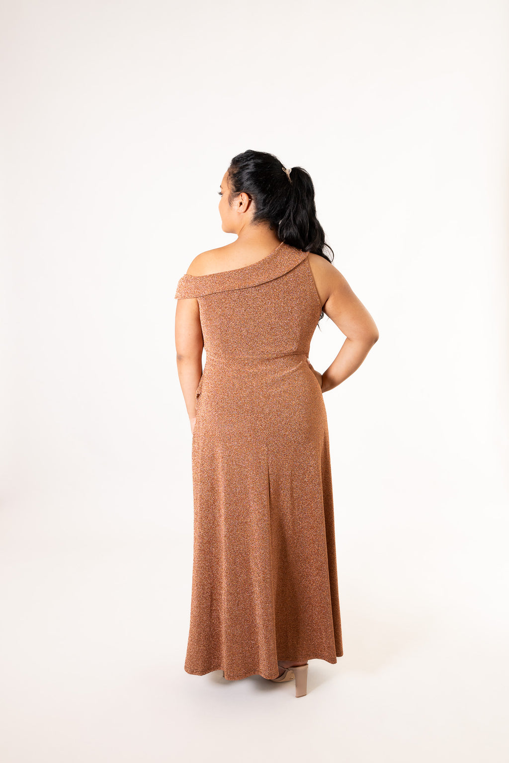 Shimmery One-Shoulder Evening Dress