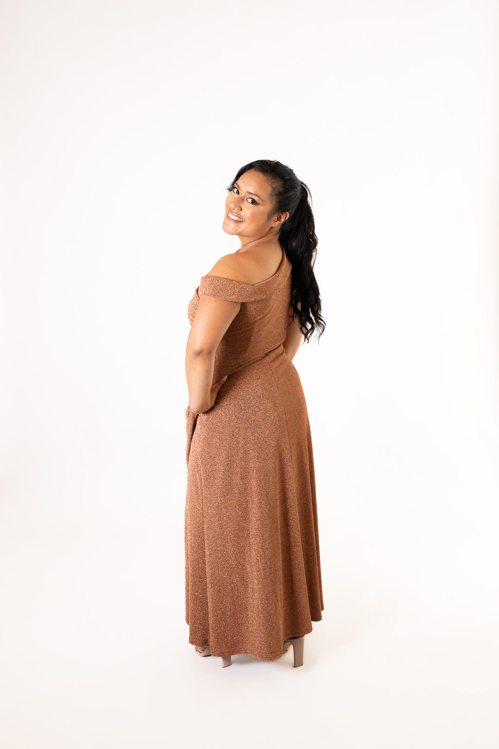 Shimmery One-Shoulder Evening Dress