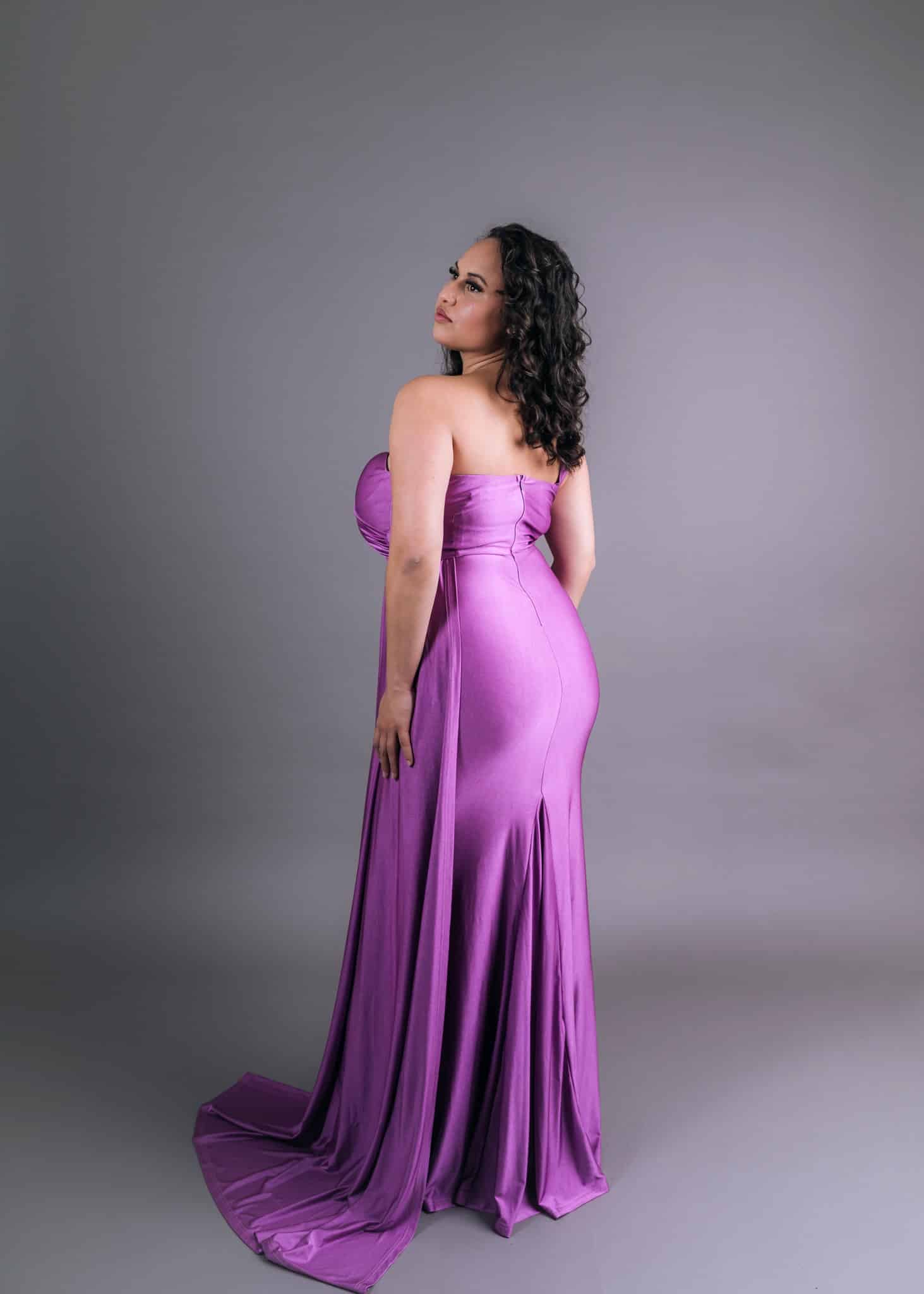 Fuchsia strapless mermaid gown with sweetheart neckline, gathered bodice, and dramatic train – Art Kollocsion Auckland