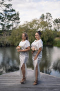 Modern bridal gown with fitted silhouette