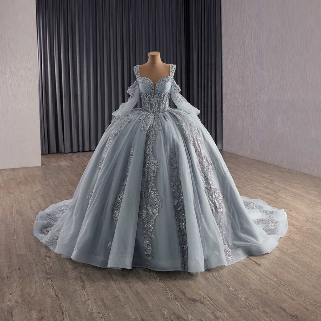 Silver Cinderella Dress, Disney Inspired Ball Gown, Fairytale Coloured Wedding Dress