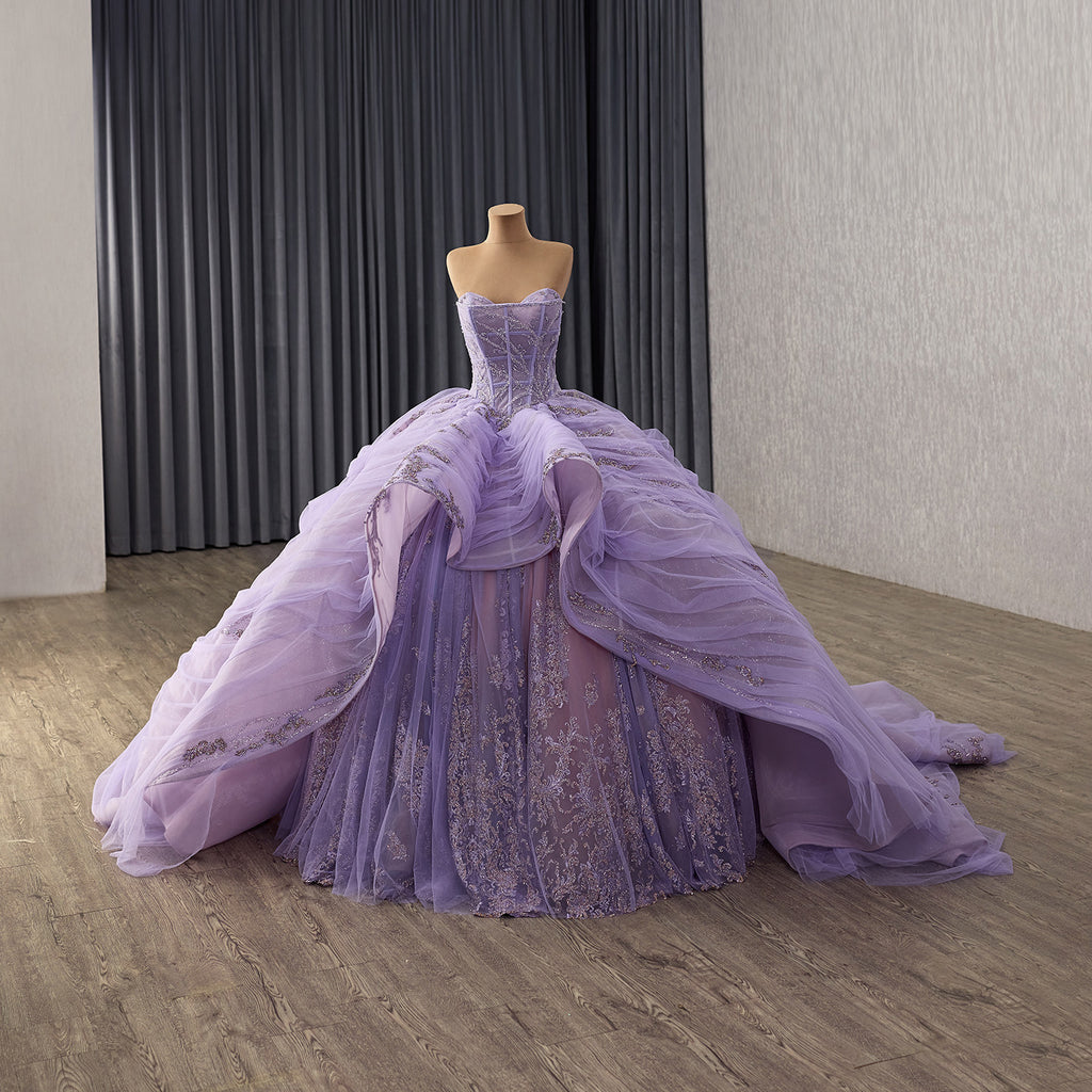 Lavender Lace Ball Gown, Cinderella Fairytale Wedding Dress