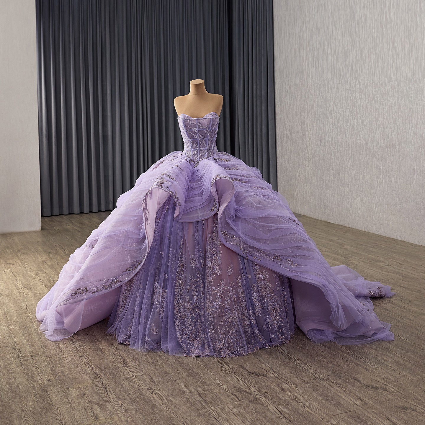 Lavender Lace Ball Gown, Cinderella Fairytale Wedding Dress