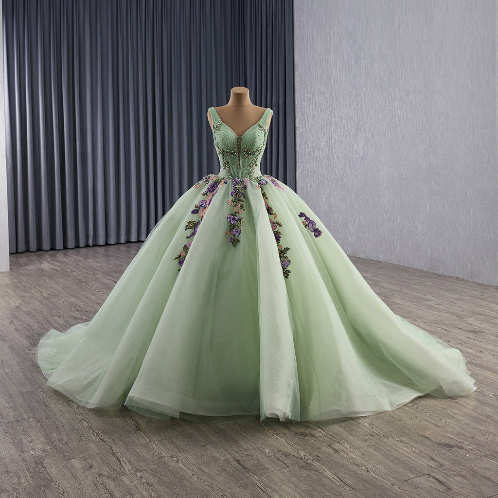 Green Sage Dress Cinderella wedding Dress| Custom Fairytale Ball Gown| Bridal Dress