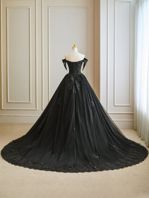 Black Ball Gown Gothic Wedding Dress Off The Shoulder