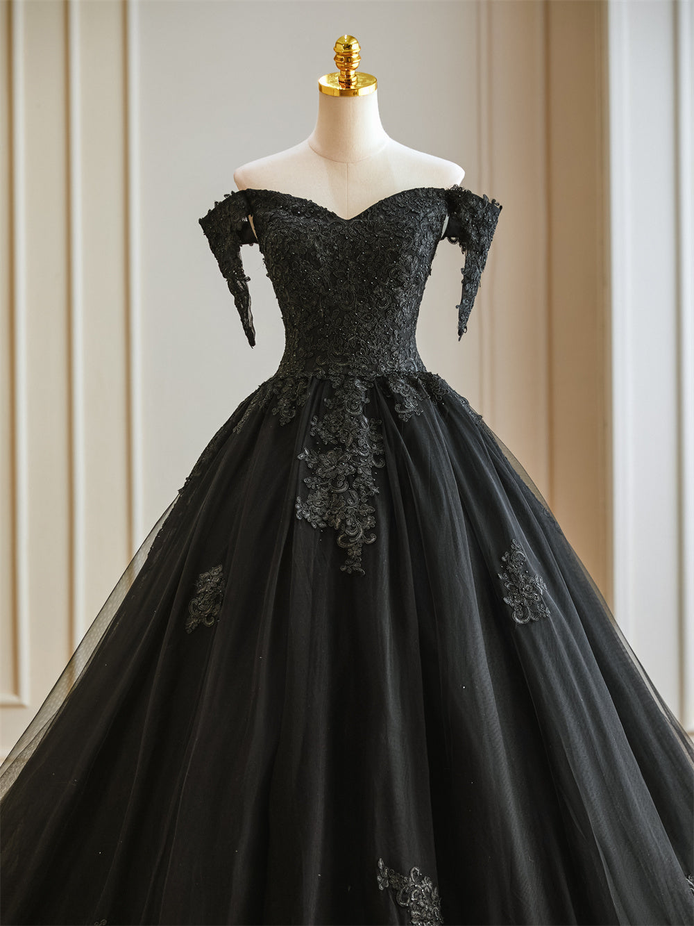 Black Ball Gown Gothic Wedding Dress Off The Shoulder