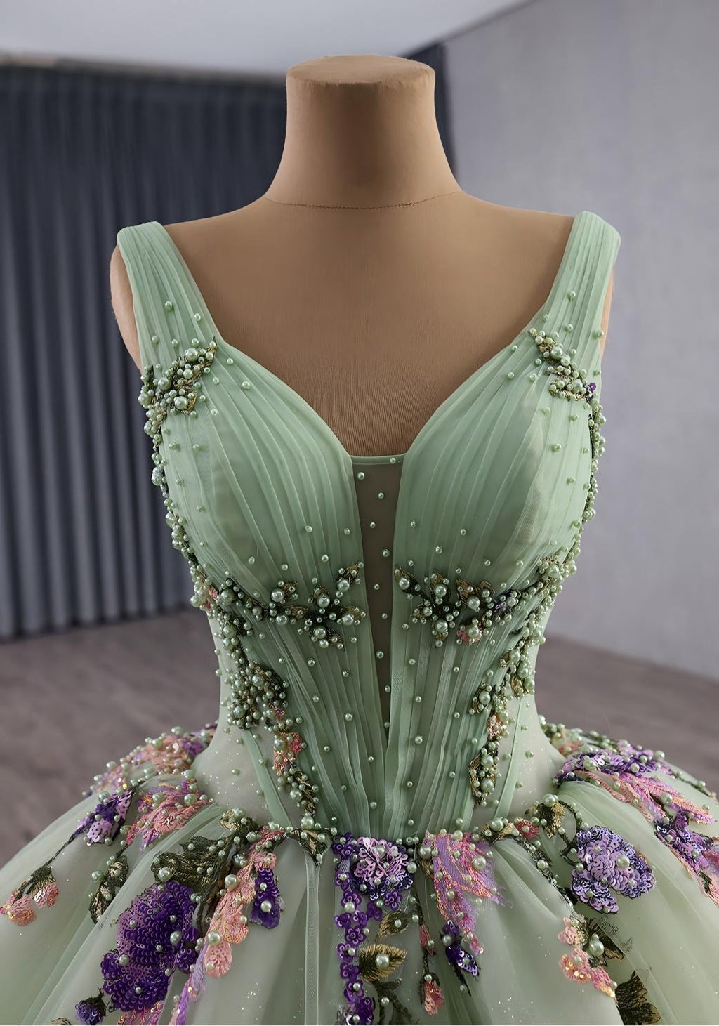 Green Sage Dress Cinderella wedding Dress| Custom Fairytale Ball Gown| Bridal Dress