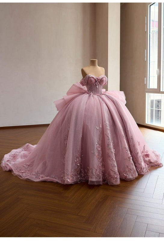 Dusty Ballgown, Luxury Cinderella Wedding Dress, Rhinestones Embroidery,