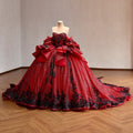 Red Glitter Ball Gown with Black Lace | Corset Sweetheart Wedding & Prom Dress