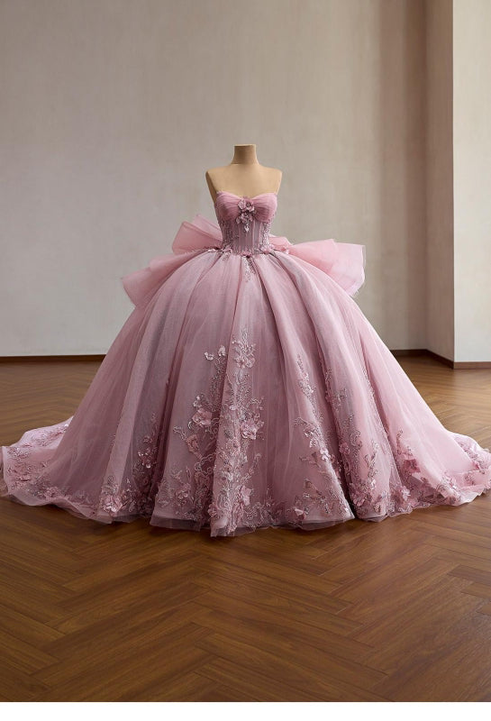 Dusty Ballgown, Luxury Cinderella Wedding Dress, Rhinestones Embroidery,