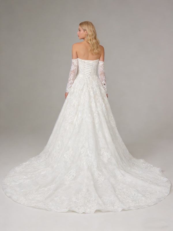 Off-Shoulder Lace beaded Ball Gown Wedding Dress with Long Sleeves
