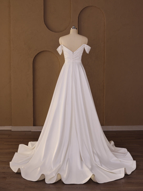 Off-Shoulder Ruched Wedding Dress | A-Line Bridal Gown