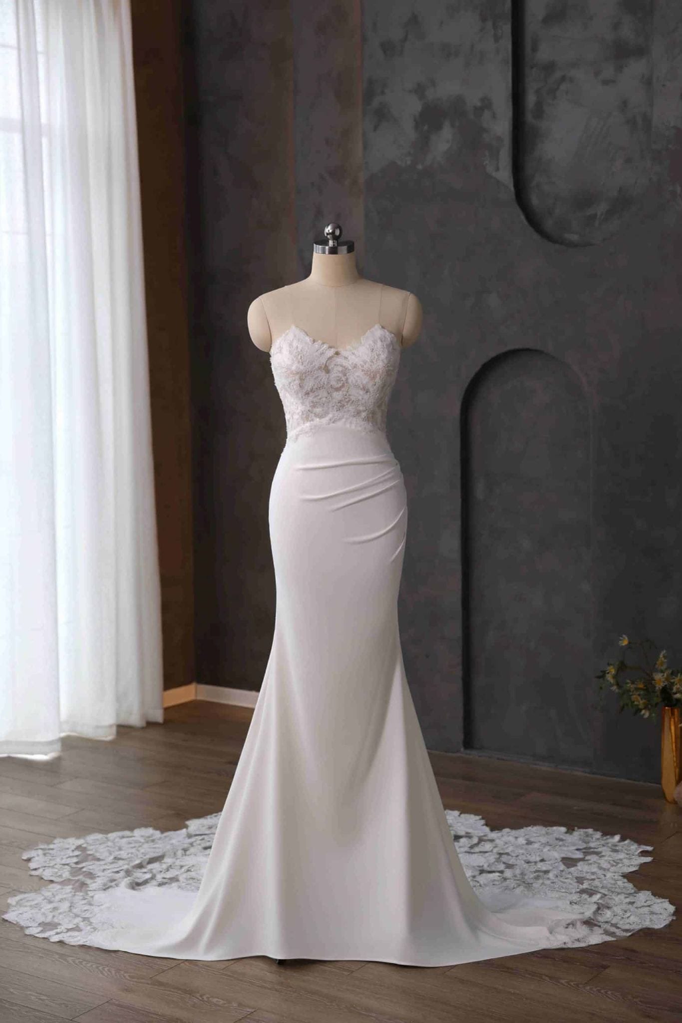 Designer formal dress in boutique showroom