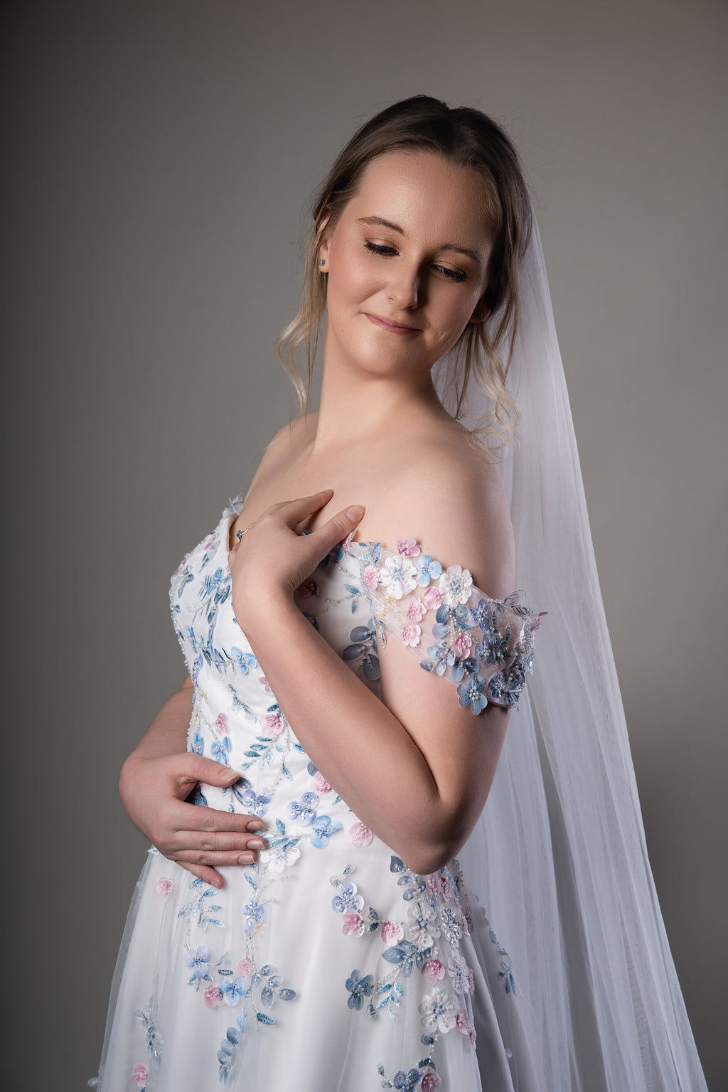 Romantic Floral Wedding Dress with Cathedral Veil