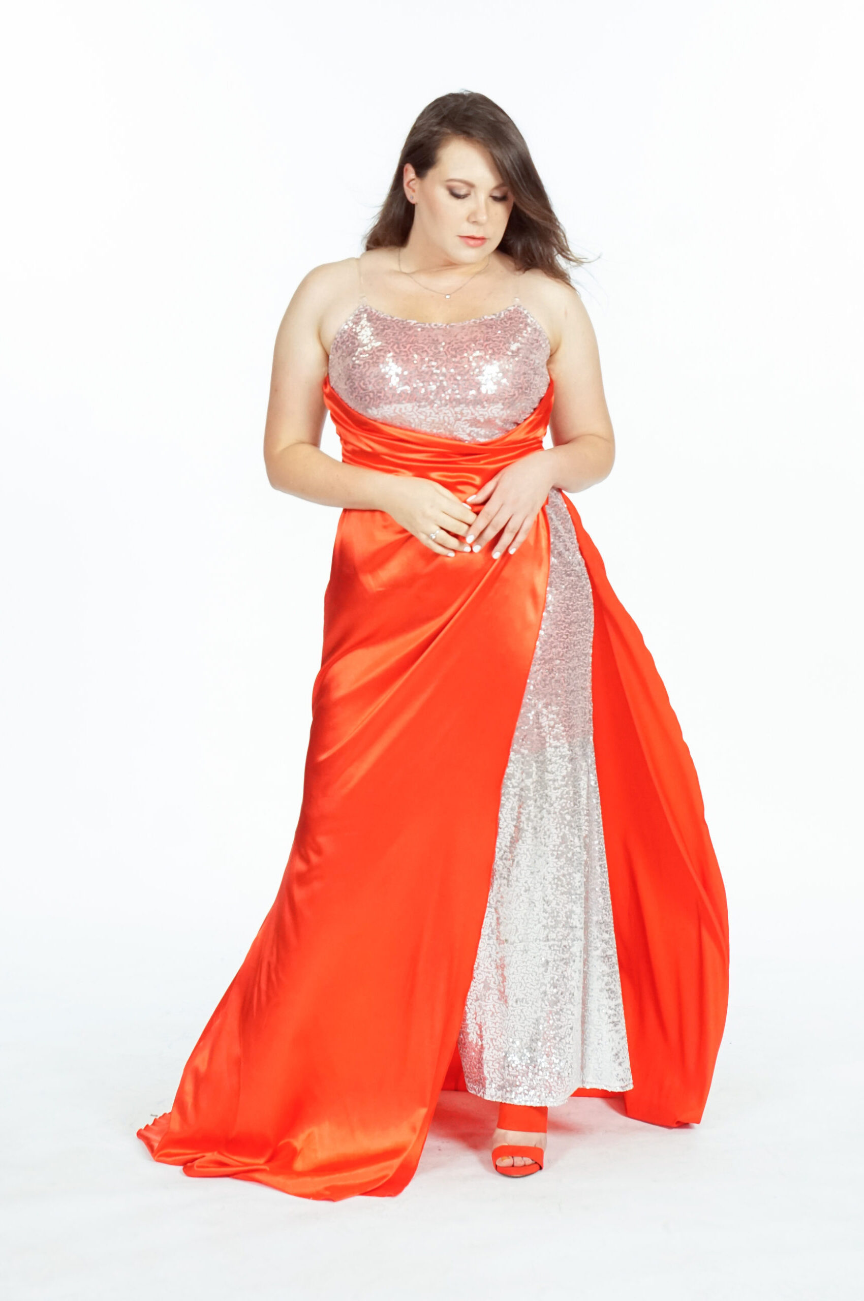 Hot Red Semi Sequins Gown