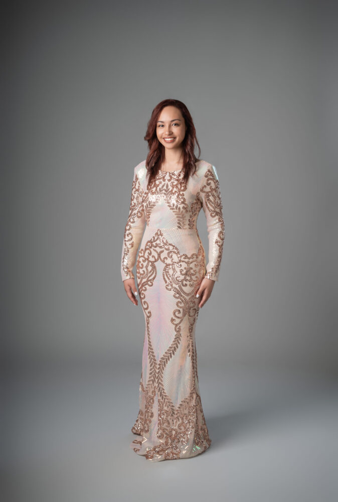 Long Sleeves Rose Gold embroidery sequins Dress