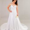 Satin Deep V-neckline Wedding Gown with buttons