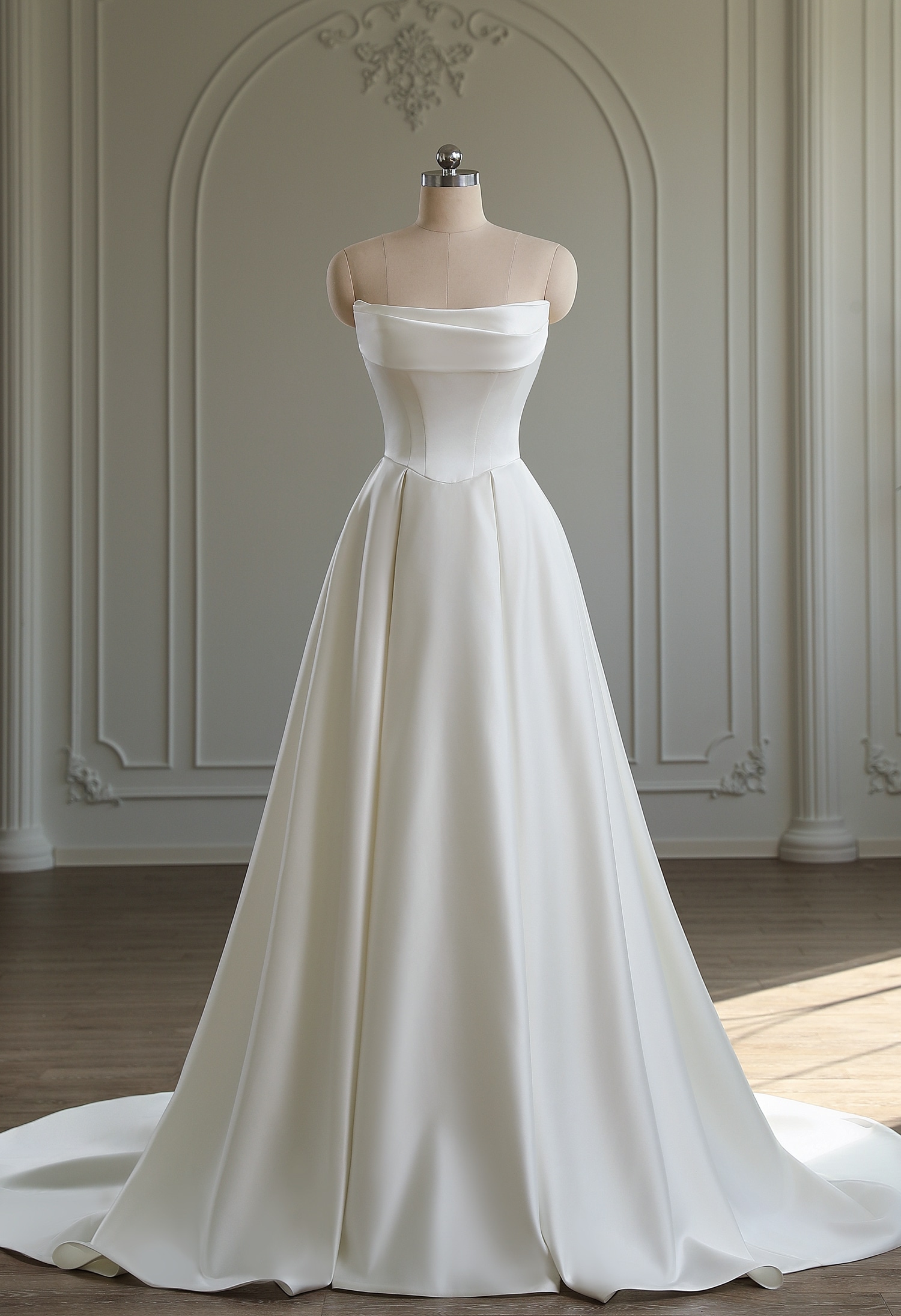 Ivory Satin A-Line Wedding Dress – Classic Elegance Redefined